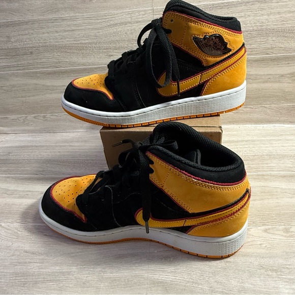 Nike Other - Nike Air Jordan 1 Mid Black Gold Orange Red Youth 5Y Sneakers